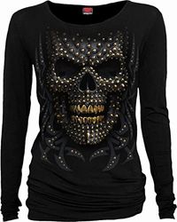 Spiral svart guld dam långärmad tröja svart everyday goth, gotisk, rockwear, romantik, svart, M