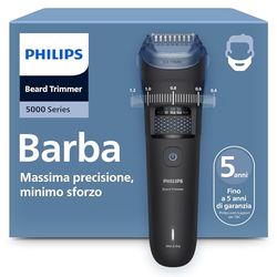 Regolabarba Philips serie 5000 - Lame in metallo autoaffilanti, 40 impostazioni di lunghezza, tecnologia BeardSense, raccoglitore peli, impermeabile, pettine sfumatura, custodia da viaggio, BT5785/30