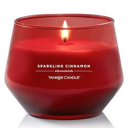Bougie parfumée Yankee Candle Studio Bougie moyenne Cannelle Pétillante Bougie longue durée : 35 à 50 heures de combustion Design en verre élégant avec cire rouge Cadeau parfait pour femme