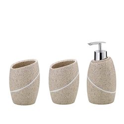 kela Juego de baño Talus, 3 Piezas, poliresina, Beige, 2 Vasos, 1 dispensador de jabón de 300 ml, 390230