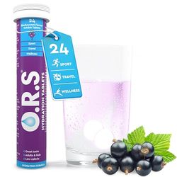 O.R.S Electrolytes Tablets for Reducing Dehydration | Oral Hydration Salts Tablet for Travel, Sports, Fasting & Recovery | Vegan, Gluten-Free & Low-Calorie Electrolyte Replacement Drink, Blackcurrant