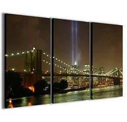 Kunstdruk op canvas, New York Bridge VII moderne afbeeldingen uit 3 panelen, volledig ingelijst, canvasdruk, klaar om op te hangen, 120 x 90 cm