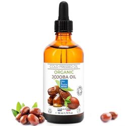 Huile de Jojoba Bio, Pure et 100% Naturelle, Huile Visage, Hydratante Cheveux et Barbe, Anti Âge, Huile Démaquillante Visage, Sérum Cils, Huile Cuticules, Ongles, Soin Peau Atopique - 50 ml