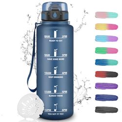 Motiverende drinkfles, 1,5 l, lekvrij, drinkfles met tijdschema's, 1,5 l, voor volwassenen, fietsen, werk, school, kantoor, wandelen, fitness, yoga