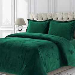 Tribeca Living VENICEDUVETTWEG Venice Velvet Oversized Solid Duvet Set, Twin, Emerald Green