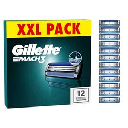 Gillette Mach3 Razor Blades Men, Pack of 12 Razor Blade Refills, Stronger Than Steel Blades, Enhanced Lubrastrip