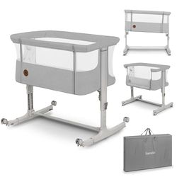 lionelo Aurora 3 en 1 Lit bébé jusqu'à 9 kg Cododo, Berceau Réglage de la Hauteur et de l’Inclinaison du Matelas 4 roulettes avec Freins Matelas Ergonomique Sac (Beige)