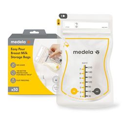 Medela Gemakkelijk Giet Moedermelk Opbergzakken, 50pcs 210ml, Wegwerp Lekvrije Moedermelk Zakken met Melk Bescherming, Borstvoeding Essentials