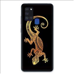Beschermhoes voor Samsung Galaxy A21S, motief Maori Lezard, zwart