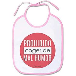 Supermolon 02345 - Prohibido Coger de Mal Humor babyslabbetje met veters, pastelroze, uniseks