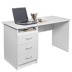 BAKAJI Bureau avec Commode à 3 tiroirs + étagère Ouverte Table de Travail Porte Ordinateur en Bois MDF décoration Maison Bureau Chambre Design Moderne Dimensions 120 x 51 x 72 cm (Blanc)
