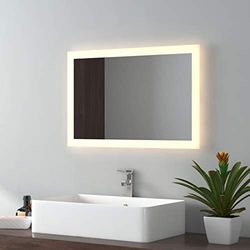 EMKE LED-badrumsspegel 40 x 60 cm, badrumsspegel med belysning, varmt vitt, ljusspegel, väggspegel, IP44, energibesparande