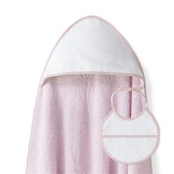 Interbaby - Rosa babybadrock + haklapp | babyhandduk med huva 100% bomull, 100 x 100 cm, unisex | mjuk, bekväm, perfekt nyfödda, spädbarn och småbarn | slät korsstygnsdesign