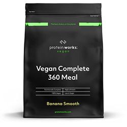 Protein Works - Vegan Complete 360 Meal Shake, 100% Vegan Meal Replacement Powder, Complete Meal, Plant Based Meal Shake, 10 Meals, Banana Smooth, 1kg