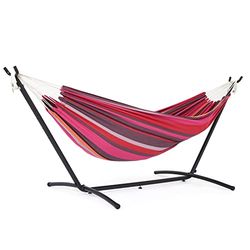 Mondeer Hangmat met standaard, dubbele stof campinghangmat met metalen frame, draagtas tot 200 kg, voor kamperen, reizen, terras, buitentuin, rood