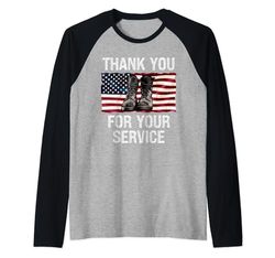 Bandera de Estados Unidos Thank You for Your Service - Memorial Veterans Day Camiseta Manga Raglan