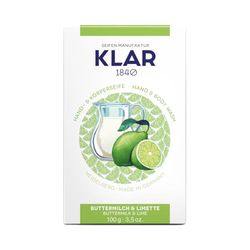 Klar Seifen Savon au babeurre et au citron vert 100 g, certifié Cosmos, sans huile de palme, convient aux peaux normales, savon 11060