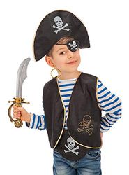 Carnival Toys 662 - Set piratenhoed oogklep oorbel vest zwaard riem, fit