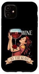 Carcasa para iPhone 11 Estilo Vintage Amante Del Vino Retro Mujer Sosteniendo Copa De Vino