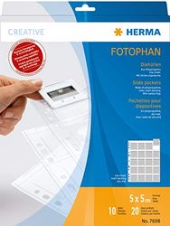 HERMA 7698 Fotophan Slide Sleeves DIN A4 Transparent (5 x 5 cm, 10 Pockets, Film, Clear/Matte) Slide Archiving for Framed Slides with Safety Tab and Euro Holes