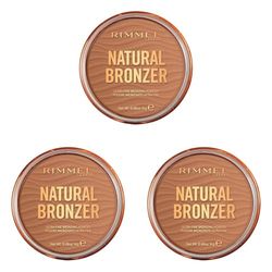 RIMMEL LONDON - Natural Bronzer - Silky-Smooth & Ultra-Fine Bronzing Powder - Sunkissed Look, Mimicking Natural Tan - 002 Sunbronze - 14g (Pack of 3)