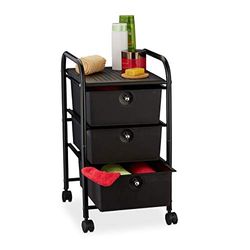 Relaxdays Carrito Auxiliar, 3 Cajones, Metal y Plástico, Carro para Baño, Cosméticos, 60 x 33 x 39 cm, Negro