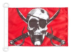 AZ FLAG - Drapeau Crimson Pirate - 45x30 cm - Pavillon Nautique Corsaire Spécial Bateau Et Extérieur En Maille Bloquée Avec Anneaux Plastiques Intégrés - 30g