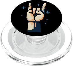 Manos de cuerno Pixel Rock - Gesto de metal retro de 8 bits PopSockets PopGrip para MagSafe