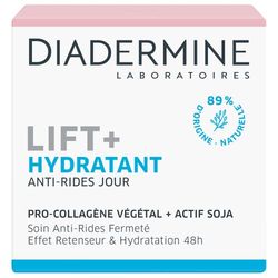Diadermine - Lift+ Hydratant - Crème Jour Visage - Soin Anti-Rides Ultra Fermeté - Pro-Collagène végétal et actif soja - 89% d'ingrédients d'origine naturelle - Pot de 50 ml