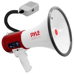 Pyle Megaphone 50-Watt Siren Bullhorn - Bullhorn Speaker w/Detachable Microphone, Portable Lightweight Strap & Rechargeable Battery - Professional Outdoor Voice for Police & Cheerleading - PMP57LIA