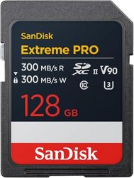 SanDisk Extreme PRO SDXC-UHS-II geheugenkaart 128 GB (tot 300 MB/s leessnelheden, 300 MB/s schrijfsnelheden, V90, prestaties op Pro-niveau maken 8K-video-opnamen van bioscoopkwaliteit mogelijk)