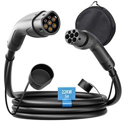 Kabel ładujący Rosaking Type 2 22kW, 5M Kabel ładujący EV z 3 fazami i IEC 62196,32A Kabel ładujący pojazd elektryczny do samochodu hybrydowego i elektrycznego E