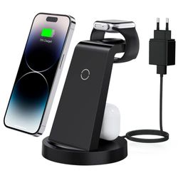 Cargador Inalambrico, 3 en 1 Estación de Carga Inalámbrica para iPhone 14 13 12 11 Pro MAX Plus XS XR X Mini, Cargador Inductiva Wireless para Apple Watch Ultra 8 7 6 5 4 3 2 SE, Air Pods 3 2 Pro