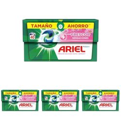 Ariel All-in-One Detergente Lavadora Liquido en Capsulas/Pastillas, 40 Lavados, Jabon Limpieza Profunda, Mas Frescor Sensaciones (Paquete de 4)