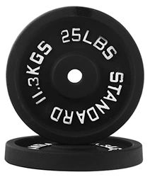 Fitvids Placa de hierro fundido para entrenamiento de fuerza y levantamiento de pesas, centro de 1 pulgada (estándar), 25 libras (juego de 2)