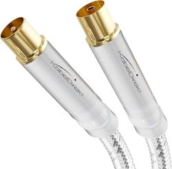 KabelDirekt – 4K Antennekabel, Coaxkabel, TV-kabel – Metalen stekkers & Vlechtwerk – 3m – Televisiekabel voor digitaal & analoog TV (Stekker naar bus, voor DVB-C/DVB-T/DVB-S – Wit)