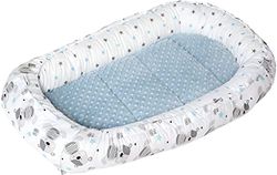 Medi Partners Reducteur de Lit Bebe - Réducteur Bébé 100x60x15cm Cocon et Naissance couffin Nid d'ange bilatéral Cale 100% Coton Minky (Teddy avec du Bleu Minky)