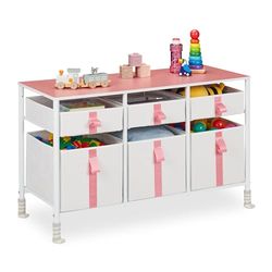 Relaxdays Chest, Children, HxWxD: 61.5 x 100 x 40.5 cm, 6, Metal, Drawer Cabinet, White/Pink, Steel