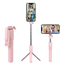 CUTTOW Brand Selfie Stick Stativ, 3-i-1 Bluetooth selfiepinne med trådlös fjärrkontroll, aluminium mobiltelefonstativ för iPhone 13/12/12, Samsung Smartphones, Rose, CT05