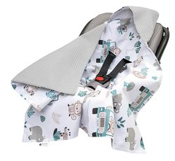 Medi Partners Coperta neonato ovetto Sacco per Passeggino - 100% Cotone universale Blanket 85x85cm fodera protettiva Morbida e Accogliente Passeggini Marsupio (Zoo Alla Menta Con Waffle Grigio)