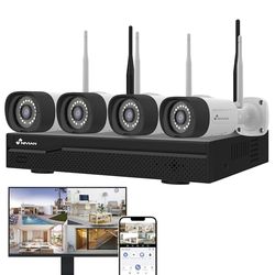 NIVIAN Kit Videosorveglianza WiFi Professionale 2K con 4 Telecamere IP, NVR 16 Canali, Immagini Super HD, IA Rilevamento Umano, Visione Notturna, Audio, HDMI, App EseeCloud, Registrazione 24/7