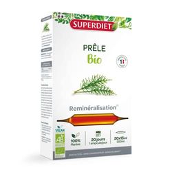 SUPERDIET – PRÊLE BIO – Reminéralisation – Phytothérapie – Fabrication Française – 20 ampoules de 15 ml