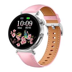 Knauermann NEO 2 (2025) – Argento Rotondo – Orologio Salute Smartwatch – ECG – Funzione HRV – BT Bluetooth – Apnea notturna – Pressione sanguigna – Cinturino in pelle bovina rosa, Durchmesser: 40mm;