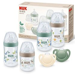 NUK for Nature Perfect Start Set babyflaska och napp | 0–6 månader | 100% naturliga råvaror | 4 x flaskor (150 ml + 260 ml) | 2 x silikonnappar | BPA-fri | 6 stycken