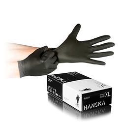 HANSKA Guantes desechables de nitrilo negros, sin polvo, desechables, no estériles, base de goma, aptos para ámbitos médicos, manipulación de alimentos (1, M)