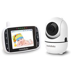 HelloBaby Babyphone Camera, 3,2'' Baby Phone avec Caméra Video, 360° PTZ Camera Bebe Surveillance avec VOX, Vision Nocturne, Capteur de Température, Audio Bidirectionnel Visiophone pour Bébé