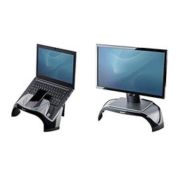 Fellowes Smart Suites Adjustable Laptop Riser With USB Hub & Smart Suites Adjustable Monitor Stand, Black