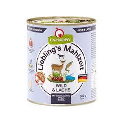 GranataPet Lieblings's Maaltijd Wild & Zalm, 6 x 800 g, nat voer voor honden, hondenvoer zonder granen en zonder toegevoegde suiker, compleet voer met een hoog vleesgehalte en hoogwaardige oliën