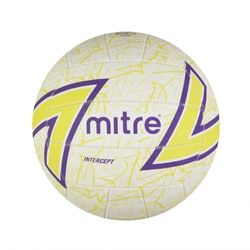 Mitre Intercept Netball | Soft-Feel Style | Durable Design, White/Evening Primrose/Purple, 5