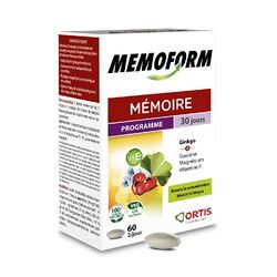 Ortis - MemoForm 60 Comprimés - Complément Alimentaire pour Améliorer la Mémoire et Renforcer la Concentration - Idéal pour les Etudiants en Examens - 100% Naturel à base de Ginkgo